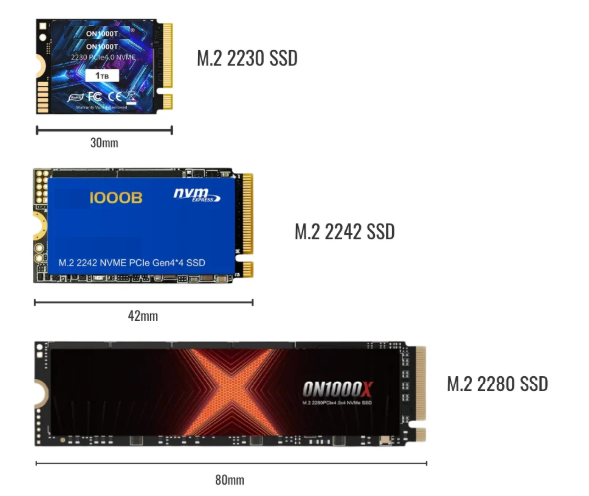 Three different sizes of M.2 SSD SSD sizes comparison
