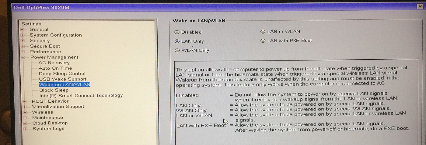 Wake on LAN -older BIOS  